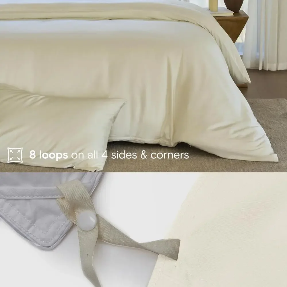 NWT DOZ by Sijo Bamboo Duvet Cover 3 PC Set w/2 Shams Ivory, Full/Queen
